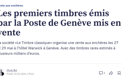 Article dans le journal « Tribune de Genève » à propos de notre vente aux enchères du 27 et 29 mai 2024